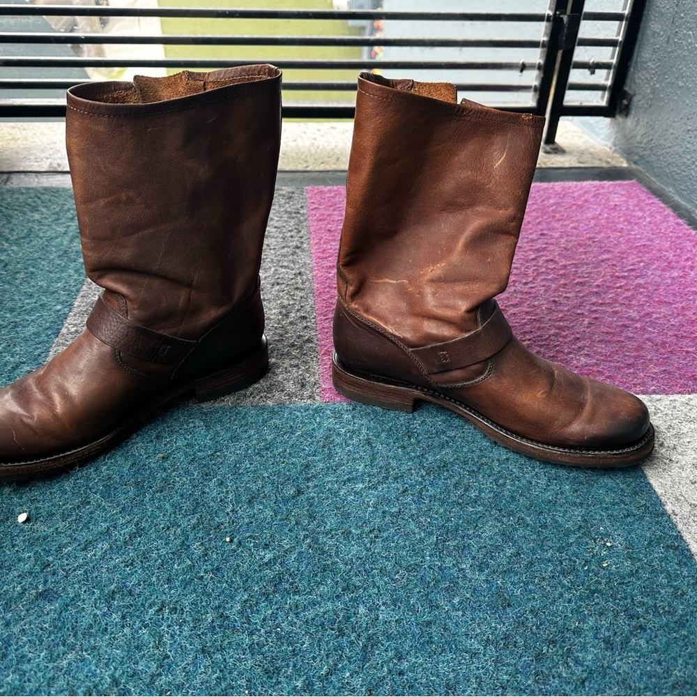 Veronica Frye Brown Leather Moto Boots - Picture 3 of 8